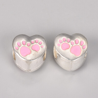 Alloy Enamel European Beads Large Hole Beads Lead Free & Nickel Free Heart with Dog Paw Prints Silver PearlPink 12x115x8mm
Alloy Enamel European Beads Large Hole Beads Lead Free & Nickel Free Heart with Dog Paw Prints Silver PearlPink 12x115x8mm