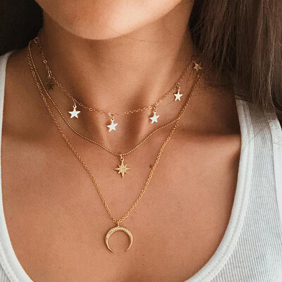 Fashion Women Necklaces Pentagram Fringe Geometry Moon Pendant Clavicle Chain Multilayer Gold Necklace Set Wedding Party Jewelry
Fashion Women Necklaces Pentagram Fringe Geometry Moon Pendant Clavicle Chain Multilayer Gold Necklace Set Wedding Party Jewelry