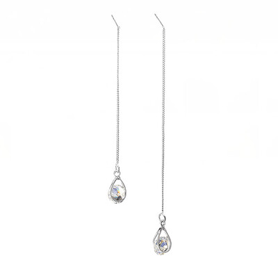 Womens Water Drop Cubic Zircon Ear Drop Line Long Earrings Fashion Jewellery