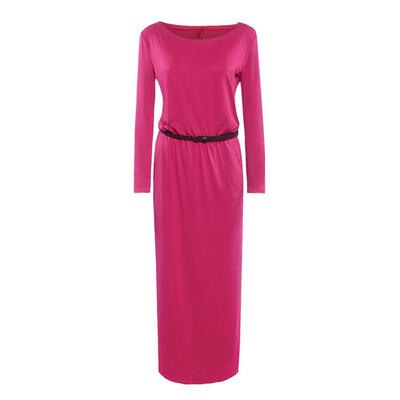 Elegant Women Round Collar Pocket Solid Color Loose Long Dresses with Belt
Elegant Women Round Collar Pocket Solid Color Loose Long Dresses with Belt