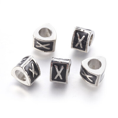 Platinum Tone Zine Alloy Enamel European Beads Large Hole Triangle Beads with LetterX 9x9x7mm Hole 5mm
Platinum Tone Zine Alloy Enamel European Beads Large Hole Triangle Beads with LetterX 9x9x7mm Hole 5mm