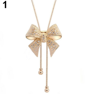 New Elegant Sweet Dazzle Rhinestone Bowknot Pendant Long Necklace Sweater Chain 
New Elegant Sweet Dazzle Rhinestone Bowknot Pendant Long Necklace Sweater Chain