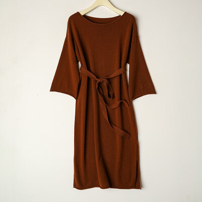 Card&Geese cashmere sweater solid color round neck new female sweater loose long dress with belt 10540
Card&Geese cashmere sweater solid color round neck new female sweater loose long dress with belt 10540