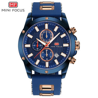 MINI FOCUS Sports Men Watches Fashion Military Waterproof Chronograph Silicone Quartz Wristwatch MF0089G
