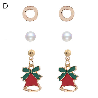 3 Pairs Christmas SnowmanElkBellSanta Claus Pearl Beads Stud Earrings Jewelry