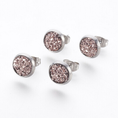 304 Stainless Steel Stud Earrings with Resin Druzy Flat Round RosyBrown 14x10mm Pin 08mm
304 Stainless Steel Stud Earrings with Resin Druzy Flat Round RosyBrown 14x10mm Pin 08mm