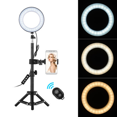 6 Inch Desktop Portable Selfie LED Ring Light 3000-6000K 3 Light Modes & Dimmable Brightness with Tripod Stand Wireless Remote Con
6 Inch Desktop Portable Selfie LED Ring Light 3000-6000K 3 Light Modes & Dimmable Brightness with Tripod Stand Wireless Remote Con