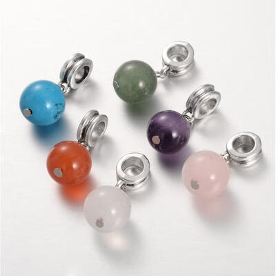 Large Hole Alloy European Dangle Beads with Round Gemstone Pendants Mixed Stone 23mm Hole 5mm
Large Hole Alloy European Dangle Beads with Round Gemstone Pendants Mixed Stone 23mm Hole 5mm