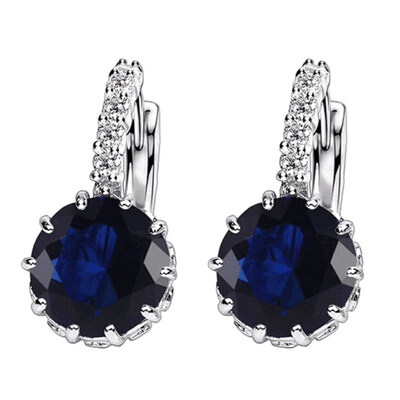 Women Round Cubic Zirconia Inlaid Stud Earrings Wedding Engagement Jewelry Gift