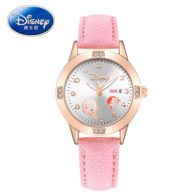 Disney student watch female Korean version of the waterproof simple quartz watch cute cartoon luminous pointer children watch girl 327 rose gold shell powder with Princess Aisha
