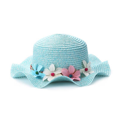 Lovely Flower Straw Caps Summer Sun Hat Cute Wavy Brim Baby Sunshade Hats