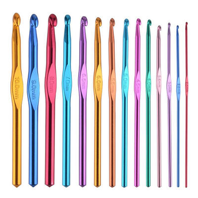 14pcs Aluminum Crochet Hooks Sewing Needles Sweater Weaving Tools Kit Set