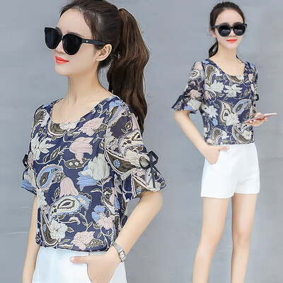 Women Temperament Flower Print Chiffon Shirt Sexy Round Neck Short Sleeve Casual Tops
Women Temperament Flower Print Chiffon Shirt Sexy Round Neck Short Sleeve Casual Tops