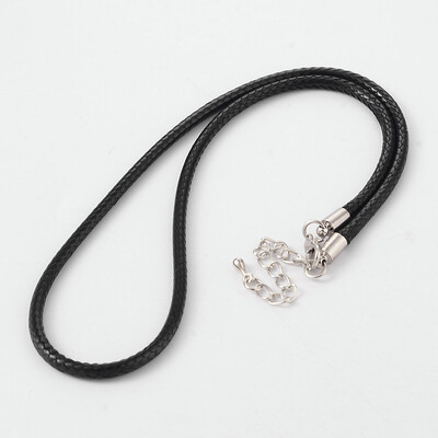 Leather Cord Necklace Makings with Platinum Tone Alloy Lobster Claw Clasp&Iron End Chains Black 19" 3mm
Leather Cord Necklace Makings with Platinum Tone Alloy Lobster Claw Clasp&Iron End Chains Black 19" 3mm
