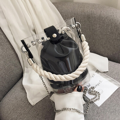 Summer new transparent bag handbag 2019 new fashion Korean handbag shoulder slung chain bucket bag