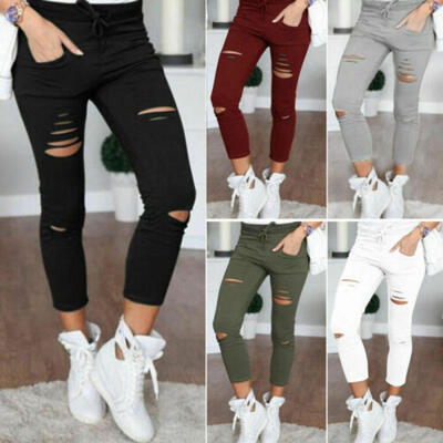 US Women Skinny Ripped Holes Jeans Pants High Waist Stretch Slim Pencil Trousers
US Women Skinny Ripped Holes Jeans Pants High Waist Stretch Slim Pencil Trousers