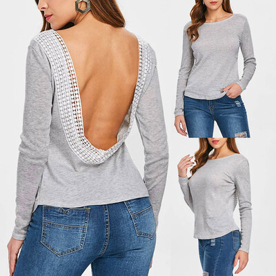 Starmoon Fashion Round Collar Long Sleeve Backless Spliced Lace Applique Womens T-Shirt
Starmoon Fashion Round Collar Long Sleeve Backless Spliced Lace Applique Womens T-Shirt