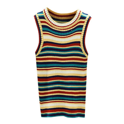 Women Rainbow Contrast Striped Round Neck Summer Tops Sexy Sleeveless Tank Tops Female Casual Knit Vest Clothing
Women Rainbow Contrast Striped Round Neck Summer Tops Sexy Sleeveless Tank Tops Female Casual Knit Vest Clothing