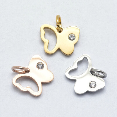 316 Stainless Steel Pendants with Cubic Zirconia Butterfly Clear Mixed Color 9x11x2mm Hole 3mm
316 Stainless Steel Pendants with Cubic Zirconia Butterfly Clear Mixed Color 9x11x2mm Hole 3mm
