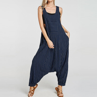 Starmoon Women Casual Loose Stripe Print Sleeveless Drop Crotch Overall Pocket Jumpsuit
Starmoon Women Casual Loose Stripe Print Sleeveless Drop Crotch Overall Pocket Jumpsuit
