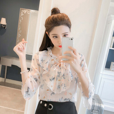 Floral Chiffon Blouse Bow Neck Women Shirt Summer Short Flare Sleeve Tops Casual
Floral Chiffon Blouse Bow Neck Women Shirt Summer Short Flare Sleeve Tops Casual