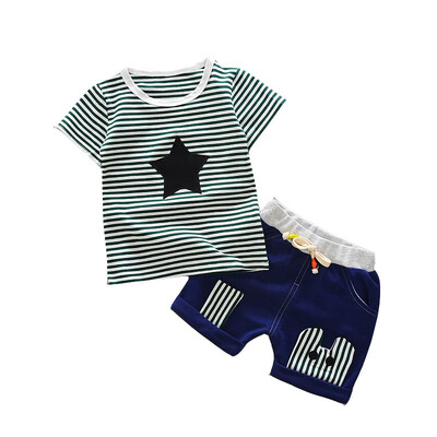 Summer Baby Boy Short Sleeve Stripe Star Print T Shirt Elastic Waist Shorts 2Pcs Suit Set
Summer Baby Boy Short Sleeve Stripe Star Print T Shirt Elastic Waist Shorts 2Pcs Suit Set