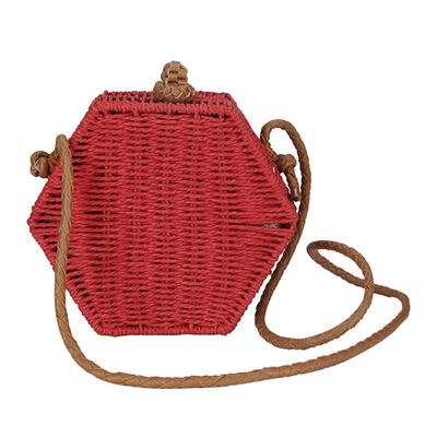 Summer Women Hexagon Crossbody Bags Straw Woven Beach Casual Shoulder Bags