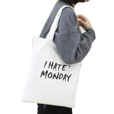 Travel Shopping Womens Canvas Handbag Funny Letter Print Tote Shoulder Bag
