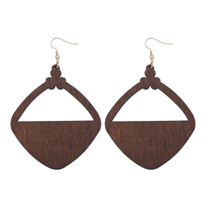 Fashion Women Rhombus Hollow Wooden Drop Dangle Hook Earrings Party Jewelry