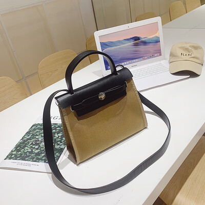 Senior sense of foreign style womens bag net red foreign style contrast Kelly bag new 2019 simple canvas shoulder slung bag