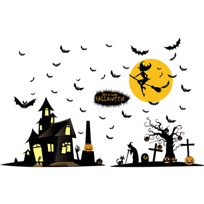 Happy Halloween Wall Decals Pumpkins Spooky Cemetery Witch&Bats Tomb Wall Stickers for Halloween Decoration
Happy Halloween Wall Decals Pumpkins Spooky Cemetery Witch&Bats Tomb Wall Stickers for Halloween Decoration