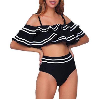 Saidsome Women 2 Piece Vintage Ruched Flounce Stripe Crop Top Bottom Bikini Set Swimwear
Saidsome Women 2 Piece Vintage Ruched Flounce Stripe Crop Top Bottom Bikini Set Swimwear