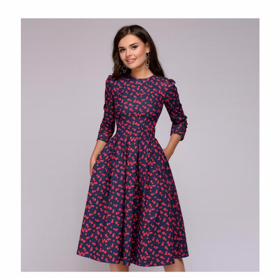 Women Elegent A-line Dress 2018 Vintage printing party vestidos Three Quarter Sleeve women Autumn Dress
Women Elegent A-line Dress 2018 Vintage printing party vestidos Three Quarter Sleeve women Autumn Dress