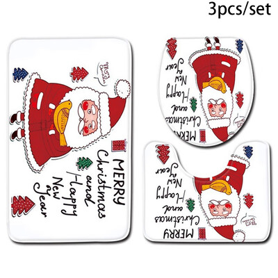Home Santa Claus Shower Curtain Bathroom Rug Non Slip Toilet Seat Pad Bath Cover