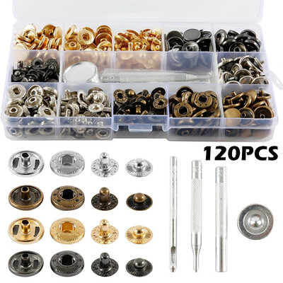 120 Sets Snap Fastener Kit Leather Snap Buttons Press Studs with 4PCS Fixing Tools Metal Snaps for Clothing
120 Sets Snap Fastener Kit Leather Snap Buttons Press Studs with 4PCS Fixing Tools Metal Snaps for Clothing