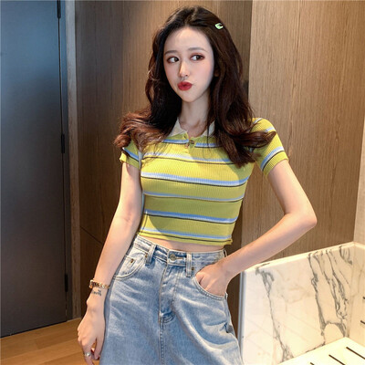 Women Summer Fashion Slim Fit Concise Sexy Striped All-match Short Style Lapel T-shirts
Women Summer Fashion Slim Fit Concise Sexy Striped All-match Short Style Lapel T-shirts