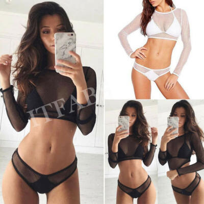 Women Ladies Long Sleeve See Through Mesh Fishnet Crop Top T-Shirt Panties Set 
Women Ladies Long Sleeve See Through Mesh Fishnet Crop Top T-Shirt Panties Set