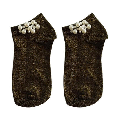 Fashion Shimmers Faux Pearl Beading Breathable Cotton Women Elastic Short Socks