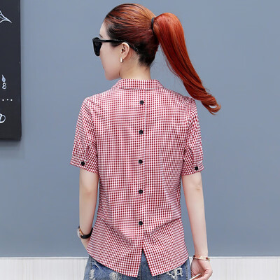 Womens Simple Plaid Pattern V-Neck Blouse Slim Fit Nipped Waist Short Sleeve Blouses
Womens Simple Plaid Pattern V-Neck Blouse Slim Fit Nipped Waist Short Sleeve Blouses