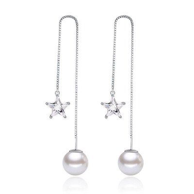 Star Pendants Ear Line Long Earrings For Women Cubic Zirconia Imitation Pearl Fashion Jewelry Brithday Gift WG41