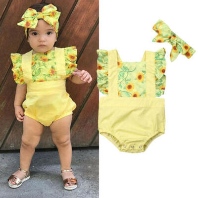 Newborn Baby Girls Floral Romper Bodysuit Jumpsuit 2Pcs Outfits Sunsuit Clothes