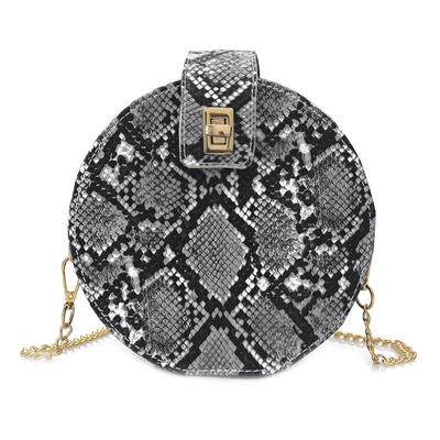 Retro Serpentine Chain Round Women Handbags Small PU Leather Shoulder Bag