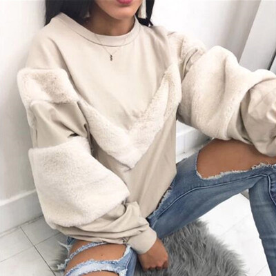 2019 Autumn Winter Fashion Women Splice V type Plush O-neck Long sleeves Loose Sweatshirt
2019 Autumn Winter Fashion Women Splice V type Plush O-neck Long sleeves Loose Sweatshirt