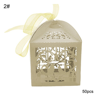 50PcsSet Lace Ribbon Hollow Love Bird Wedding Favor Sweets Candy Boxes Gifts