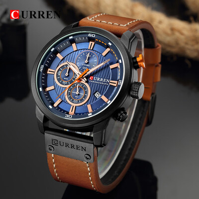 Gobestart Waterproof Calendar Quartz Watch Round True Three Eyes Mens Business Watch