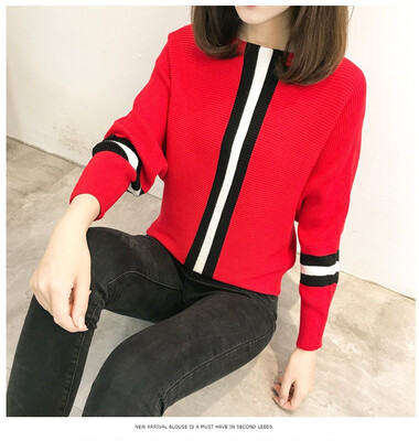 2018 autumn&winter new Korean version vertical bar color stripe loose show thin sweater female bat sleeve knitted sweater 
2018 autumn&winter new Korean version vertical bar color stripe loose show thin sweater female bat sleeve knitted sweater