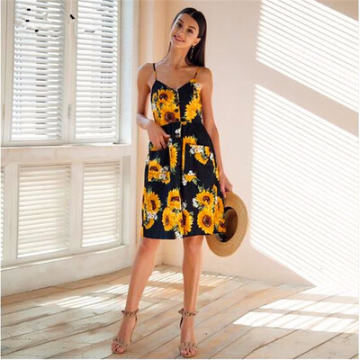 Strap v neck summer dress women Sunflower print backless casual dress vestidos Smocking high waist midi dress female
Strap v neck summer dress women Sunflower print backless casual dress vestidos Smocking high waist midi dress female