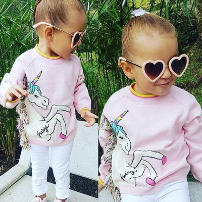 Unicorn Toddler Kids Girls Jacket Pullover Casual Warm Sweatshirt Clothes 1-7Y