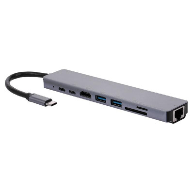 8IN1 USB-C Multi-function Laptop Docking Station Converter Type-C to PDUSB2HDTVType-CSDTFRJ45 87W Adapter Grey
8IN1 USB-C Multi-function Laptop Docking Station Converter Type-C to PDUSB2HDTVType-CSDTFRJ45 87W Adapter Grey