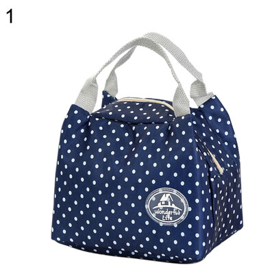 Striped Dots Tote Lunch Bag Thermal Insulated Portable Picnic Bento Box Pouch
